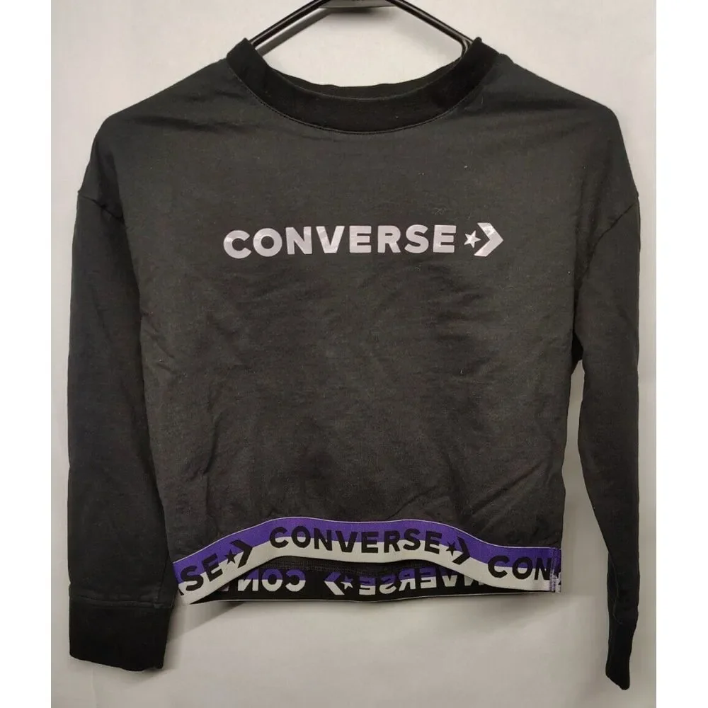 Converse Wordmark Black Crew Sweat Shirt Size L 12-13yrs Girl's‎ Crop